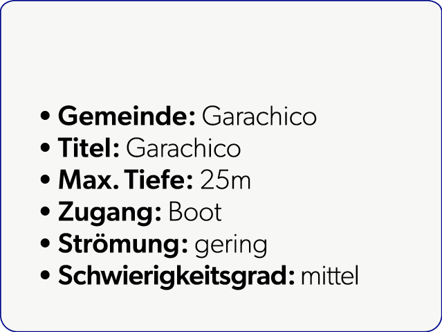  Gemeinde: Garachico Titel: Garachico Max. Tiefe: 25m Zugang: Boot Str mung: gering Schwierigkeitsgrad: mittel