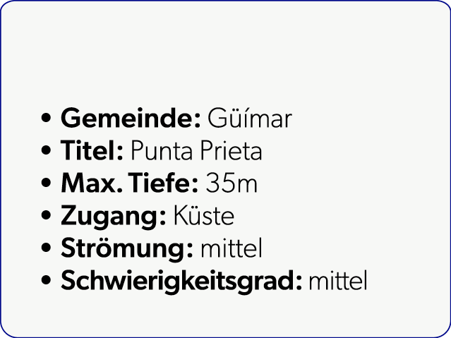  Gemeinde: G mar Titel: Punta Prieta Max. Tiefe: 35m Zugang: K ste Str mung: mittel Schwierigkeitsgrad: mittel