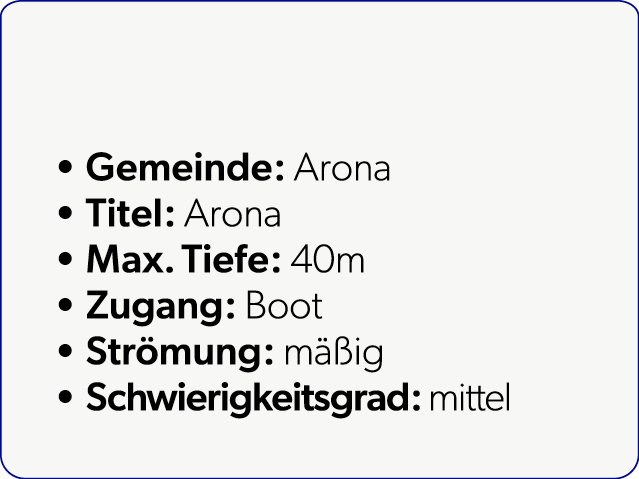  Gemeinde: Arona Titel: Arona Max. Tiefe: 40m Zugang: Boot Str mung: m ig Schwierigkeitsgrad: mittel